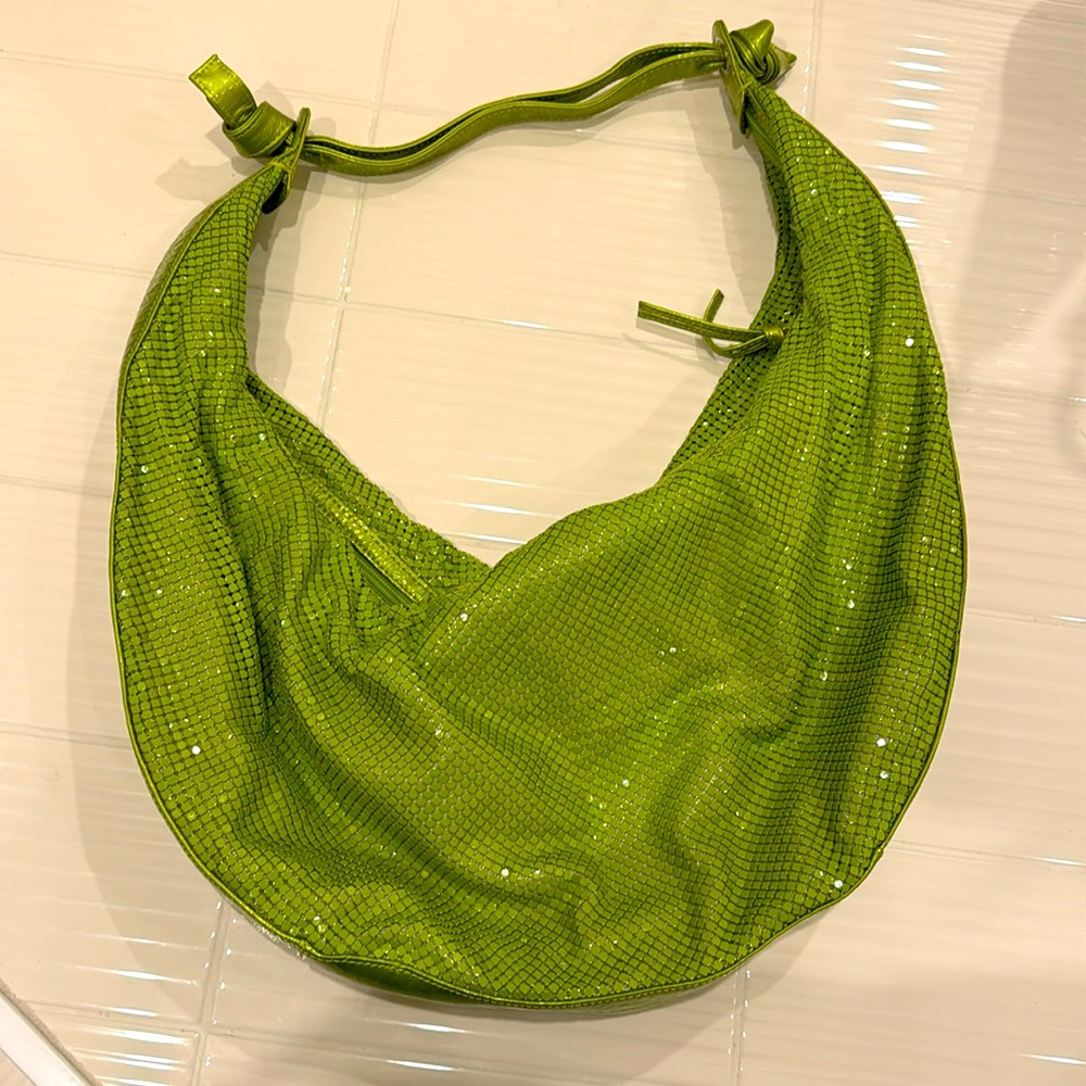 Jana Feifer Leather Lime Green Metal Chainmail Purse Sequin Luxe Bag Italian